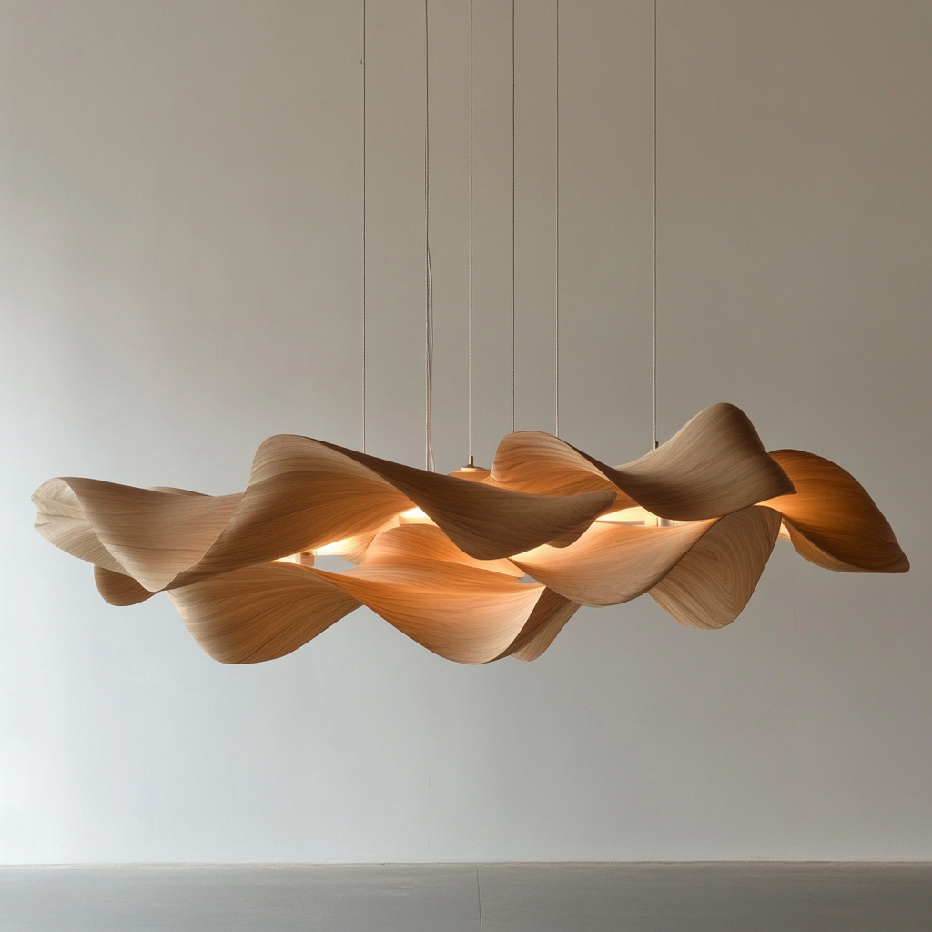 Suspensions en bois et lien cuir - large
